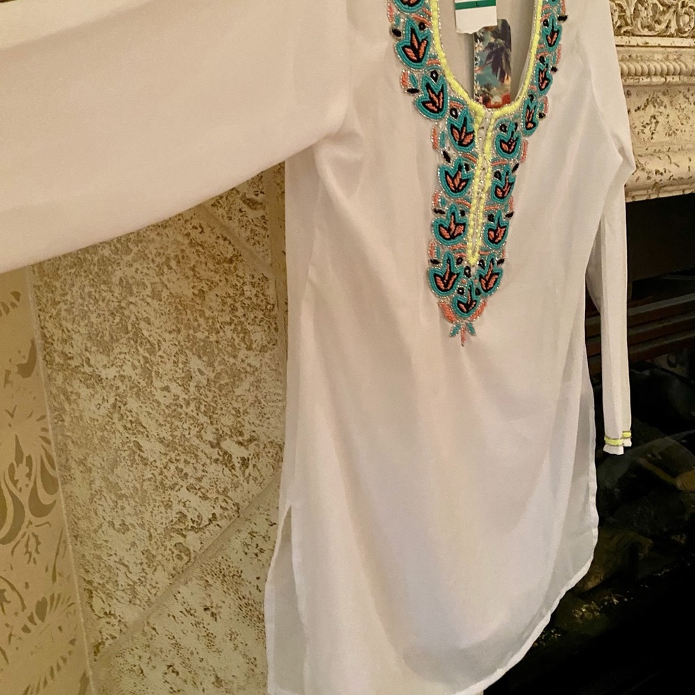 Rise & Bloom beaded tunic / beach cover up. Polyester Size Large